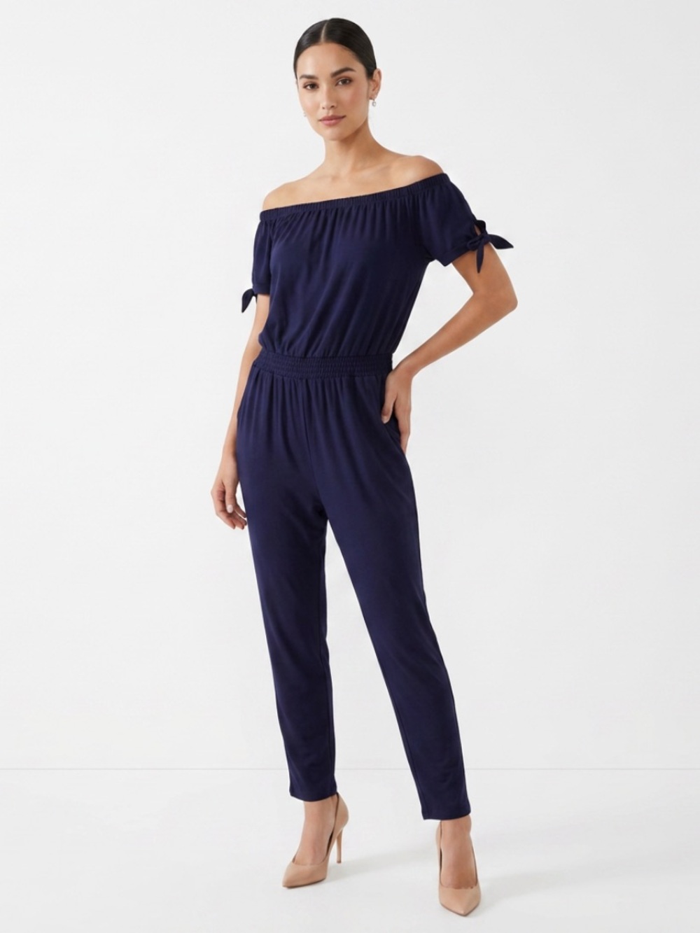 Derek Heart ($65) Off-The-Shoulder Tie-Sleeve Jumpsuit - PTP 20 W 15 I 30